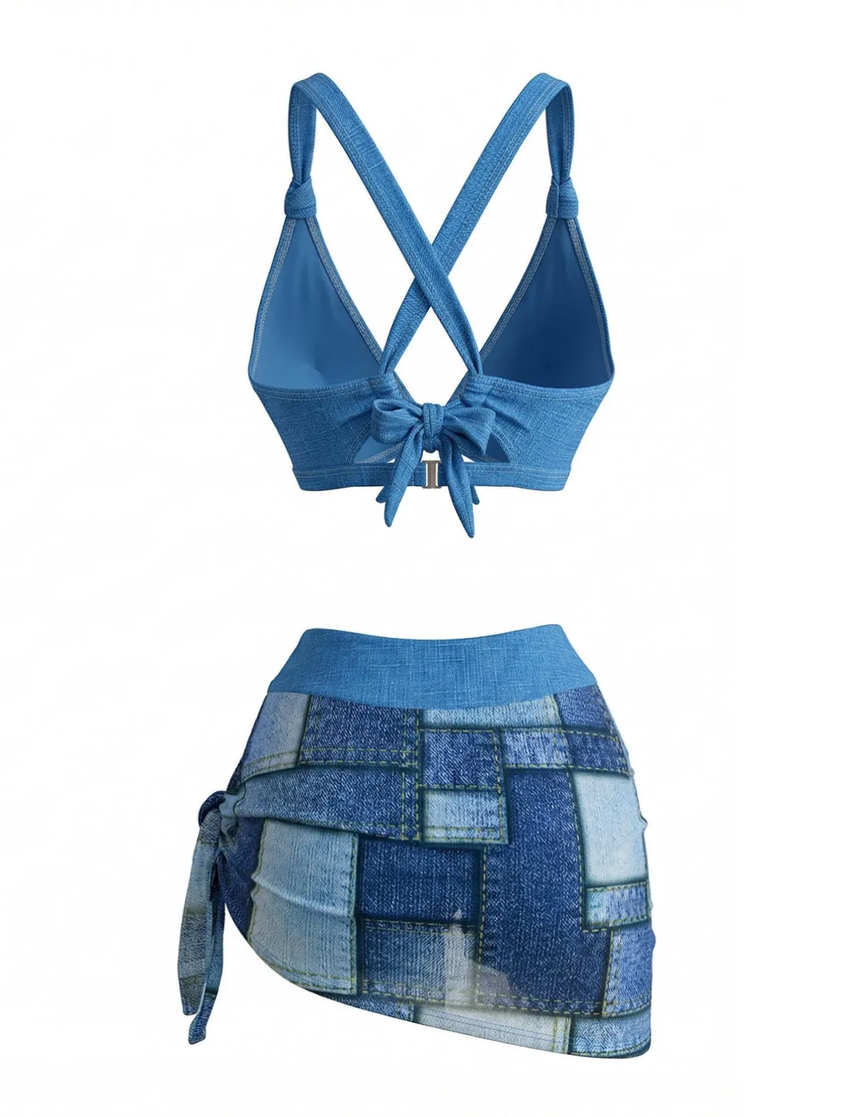 Blue 1970s Denim Print Vintage Bikini Set & Cover-Up sold by Retro Stage product image thumbnail 3