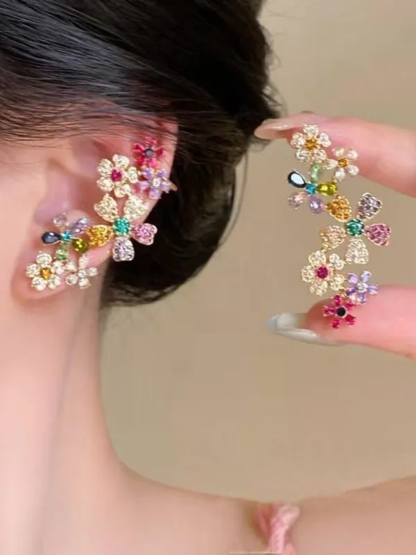 Multicolor Crystal Floating Flower Earrings made by Retro Stage