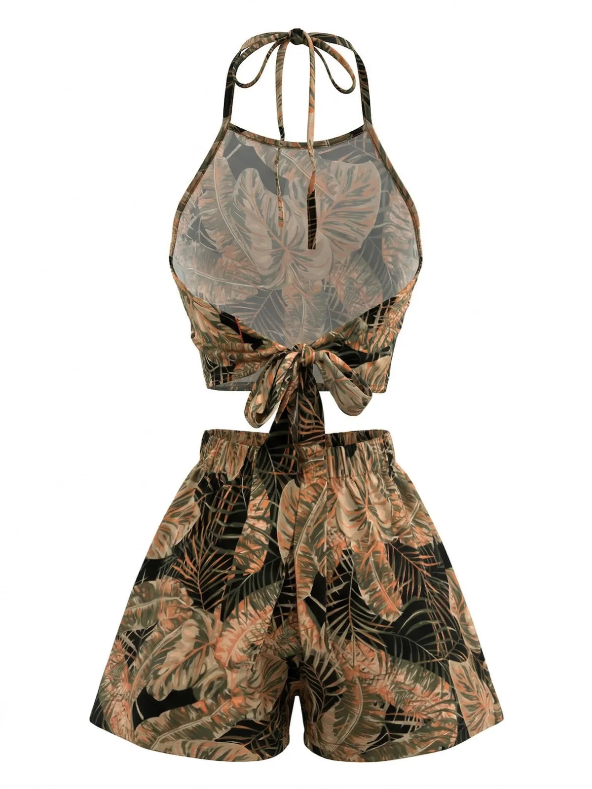 2PCS 1980s Tropical Palm Halter Crop Top & High-Waisted Shorts sold by Retro Stage product image thumbnail 3