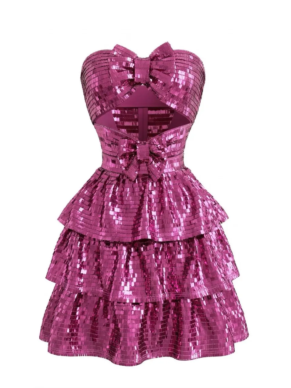 Rose Red 1960s Sequined Strapless Mini Dress sold by Retro Stage