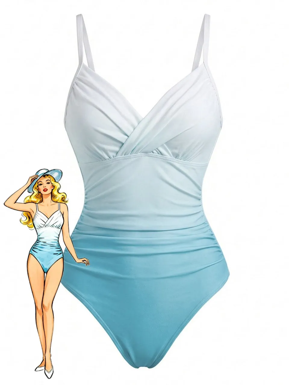 1940s Crisscross Gradient One-Piece Swimsuit sold by Retro Stage
