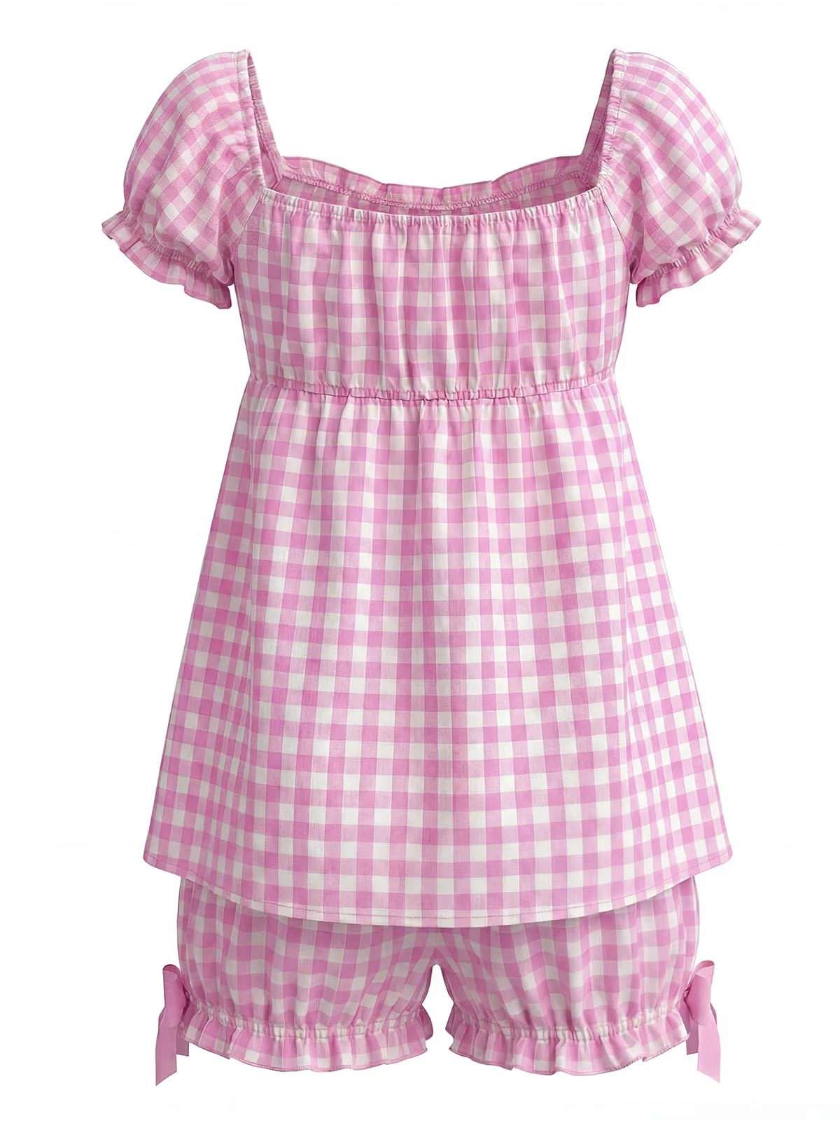 Pink 1960s Bow Gingham Ruffle Pajama Set sold by Retro Stage product image thumbnail 4