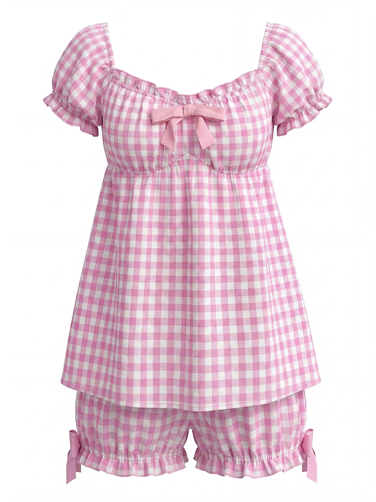 Pink 1960s Bow Gingham Ruffle Pajama Set sold by Retro Stage product image thumbnail 2
