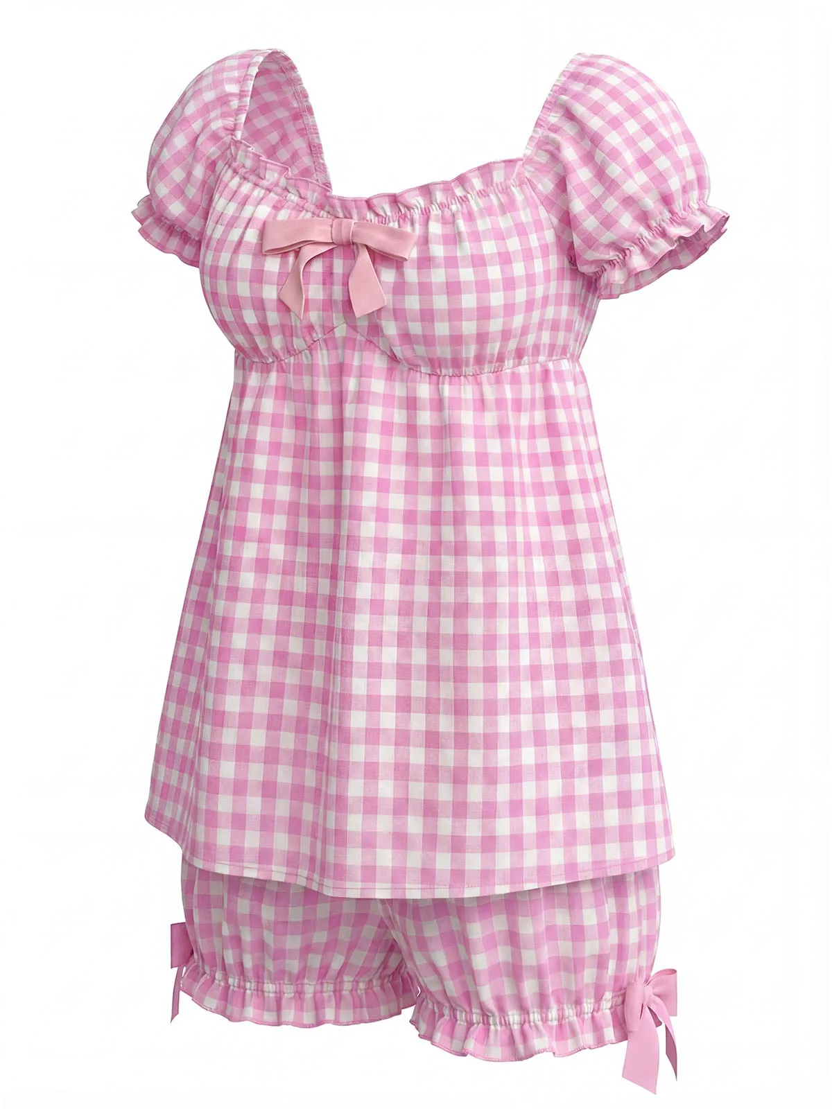Pink 1960s Bow Gingham Ruffle Pajama Set sold by Retro Stage product image thumbnail 3