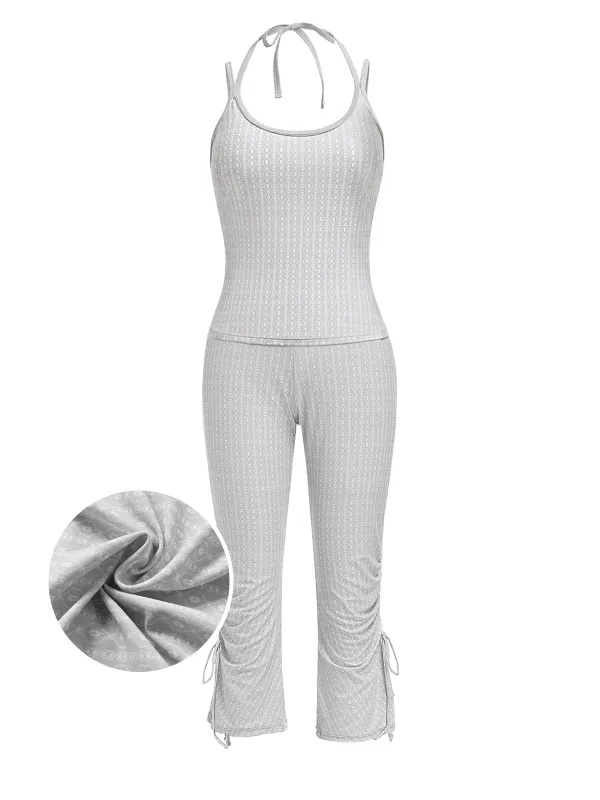 [Pre-Sale] 2PCS 1980s Geometric Print Halter Cami Top & Ruched Capri Pants made by Retro Stage