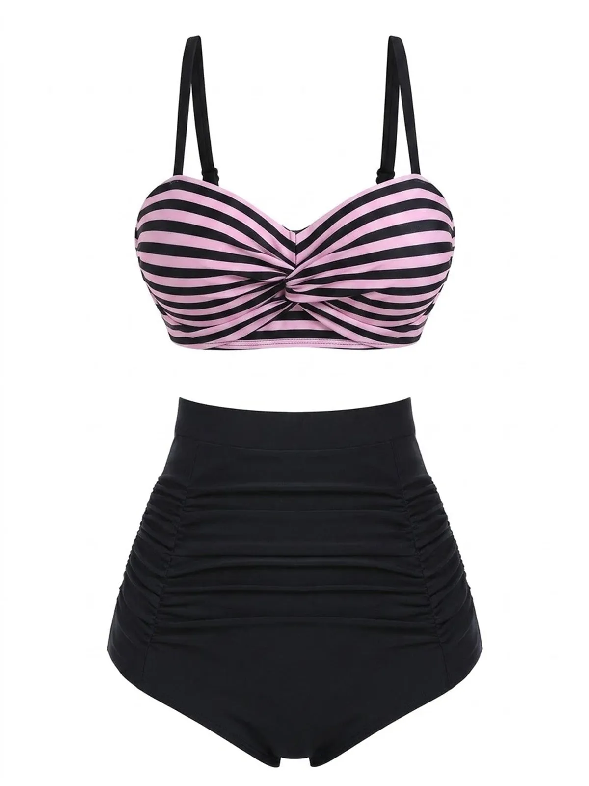 Pink 1950s Stripe Spaghetti Strap Bikini Set sold by Retro Stage