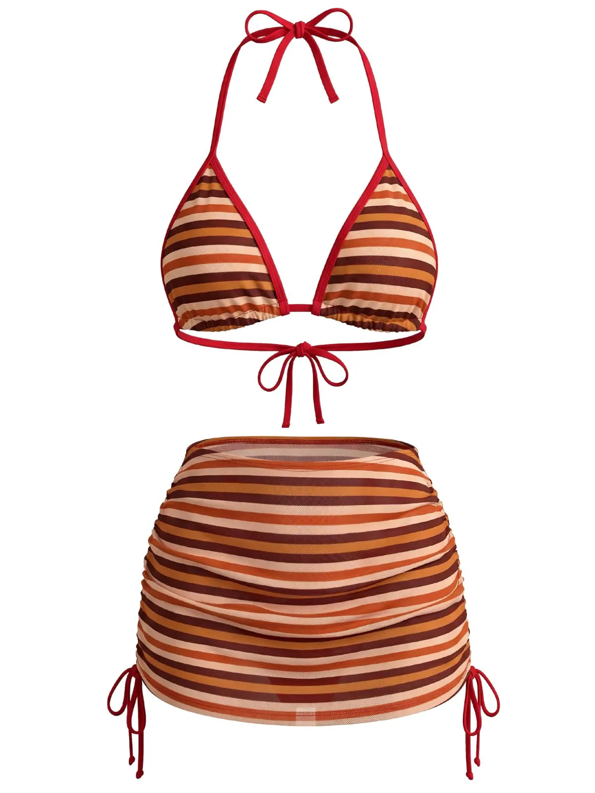 3PCS Brown 1960s Stripe Halter Bikini Set & Ruched Skirt sold by Retro Stage product image thumbnail 2