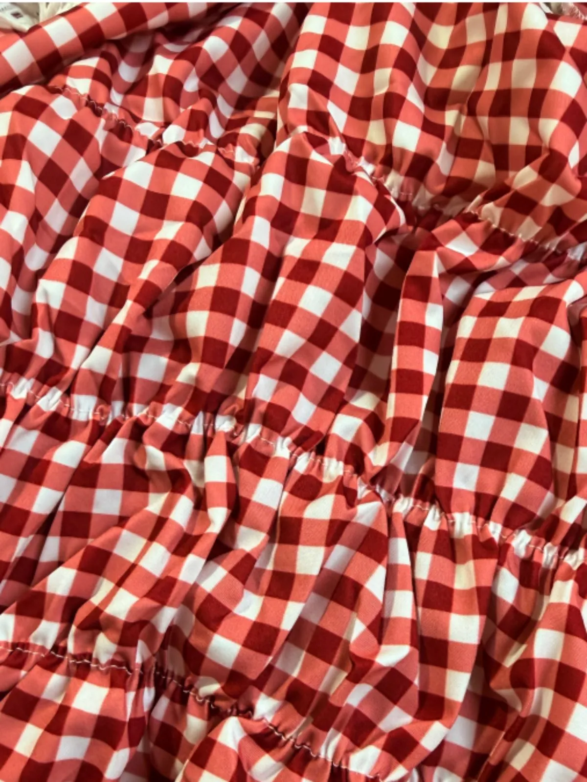 Red Y2K Gingham Off-Shoulder Smocked Top & Shorts Set sold by Retro Stage product image thumbnail 5