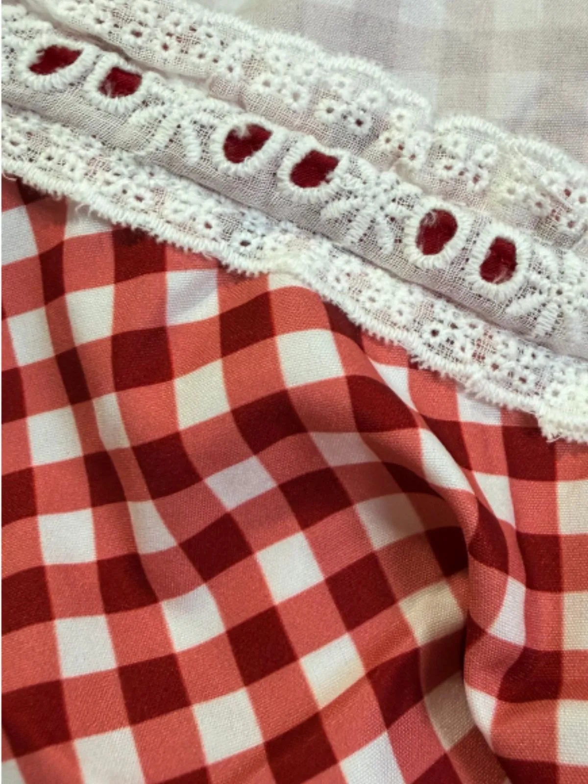 Red Y2K Gingham Off-Shoulder Smocked Top & Shorts Set sold by Retro Stage product image thumbnail 4