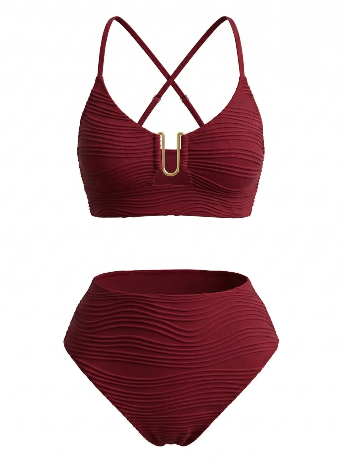 1950s U-Shaped Metal Solid High Waist Tankini Set sold by Retro Stage product image thumbnail 2