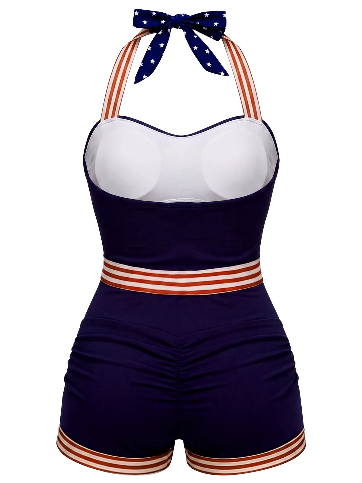Navy Blue 1940s Halter Star & Stripe & Anchor Patchwork Swimsuit sold by Retro Stage product image thumbnail 2