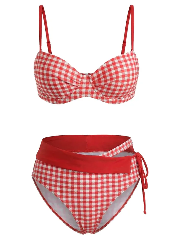 [Pre-Sale] Red 1950s Gingham Side-Tie Bikini Set made by Retro Stage