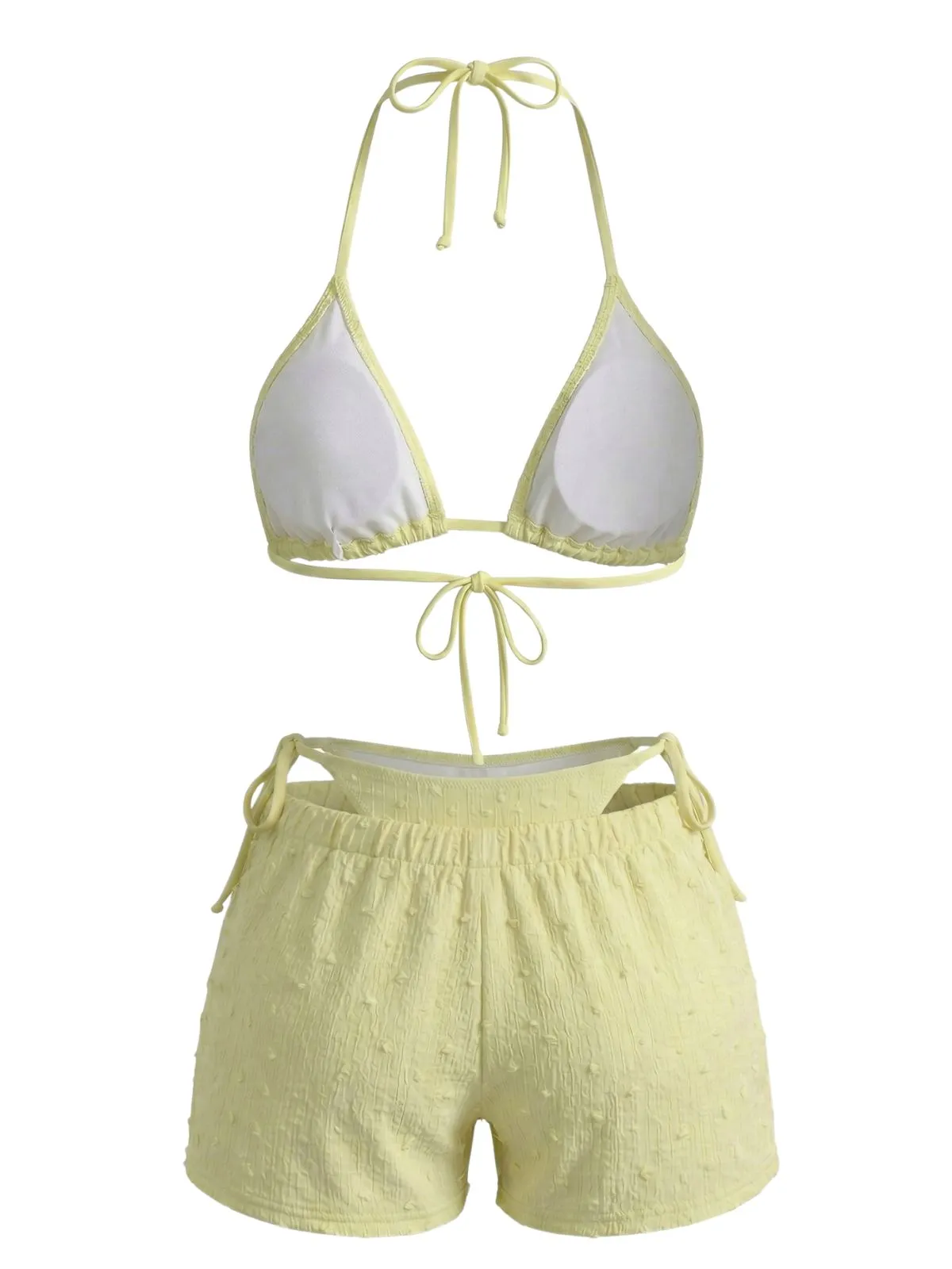 3PCS Yellow 1950s Textured Halter Bikini Set & Shorts sold by Retro Stage product image thumbnail 2