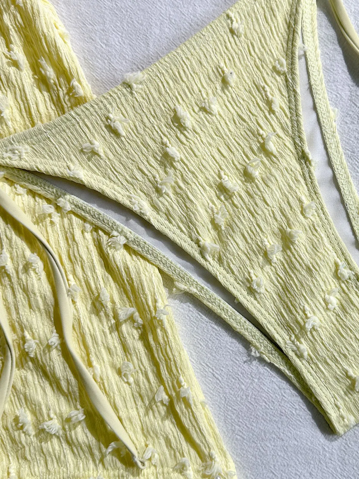3PCS Yellow 1950s Textured Halter Bikini Set & Shorts sold by Retro Stage product image thumbnail 4