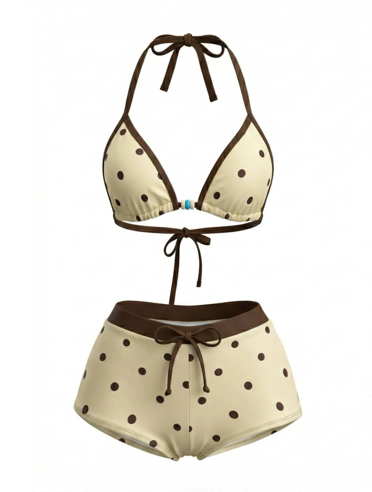 Cream Yellow 1980s Polka Dot Halter Bikini Set sold by Retro Stage product image thumbnail 2