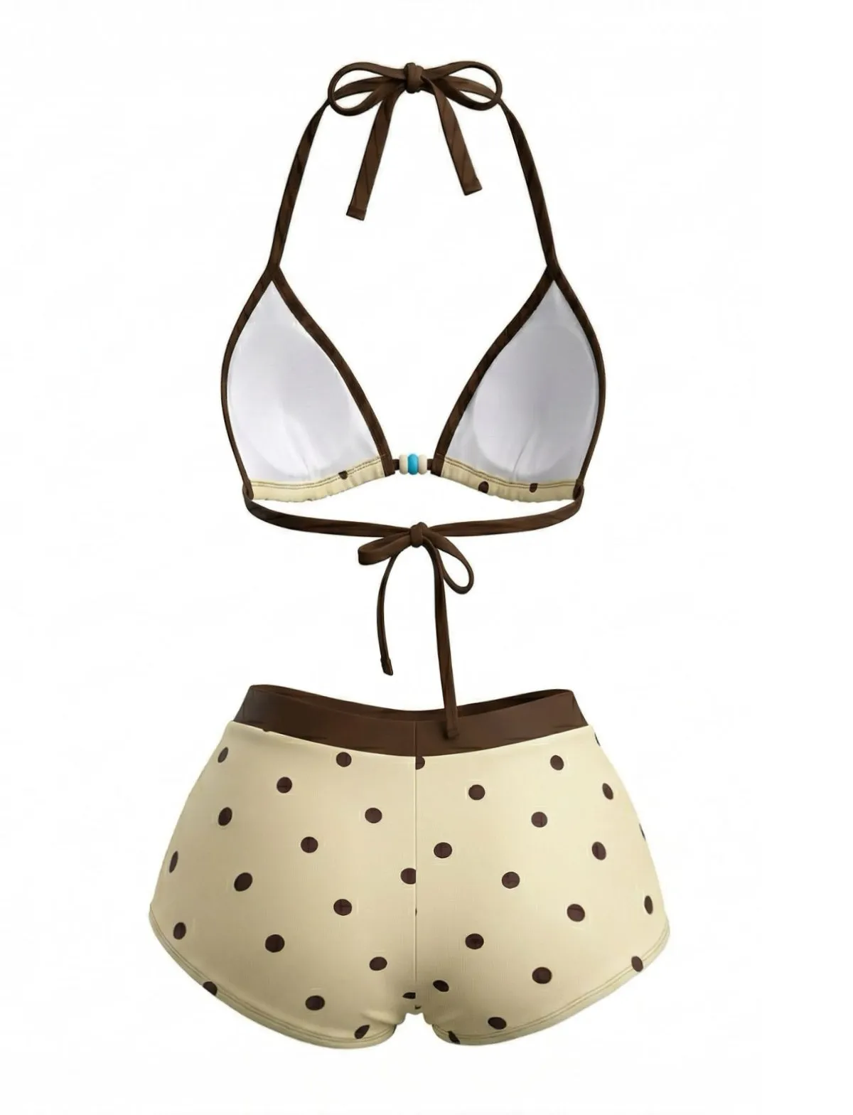 Cream Yellow 1980s Polka Dot Halter Bikini Set sold by Retro Stage product image thumbnail 3