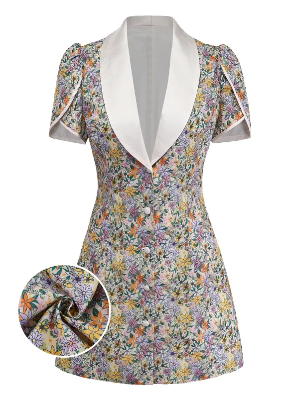 [Pre-Sale] Purple 1960s Floral Shawl Collar Tulip Sleeve Mini Dress made by Retro Stage