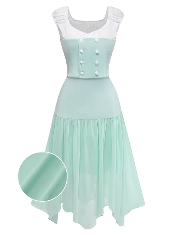 [Pre-Sale] 2PCS Green 1930s Lace Cap Sleeve Top & Asymmetrical Skirt made by Retro Stage