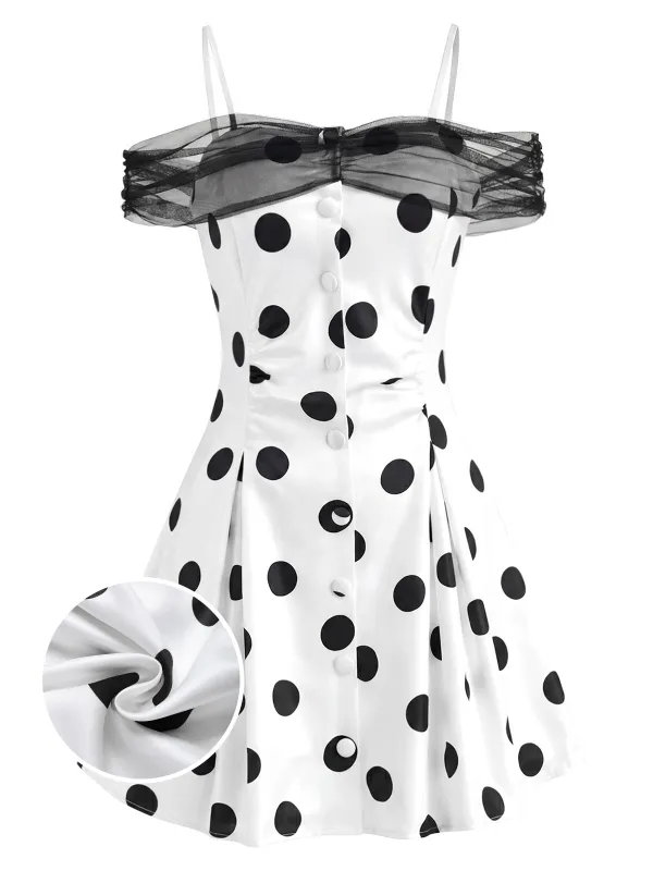 [Pre-Sale] Black & White 1960s Cold Shoulder Polka Dot Mini Dress made by Retro Stage