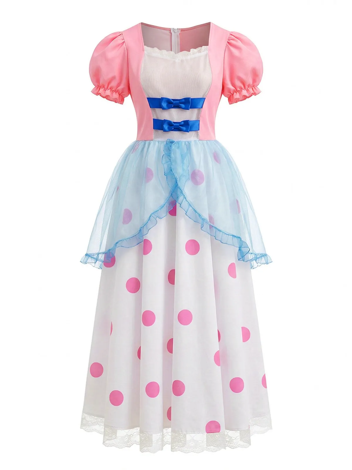 Pink 1940s Bo Peep Cosplay Puff Polka Dot Dress sold by Retro Stage product image thumbnail 2