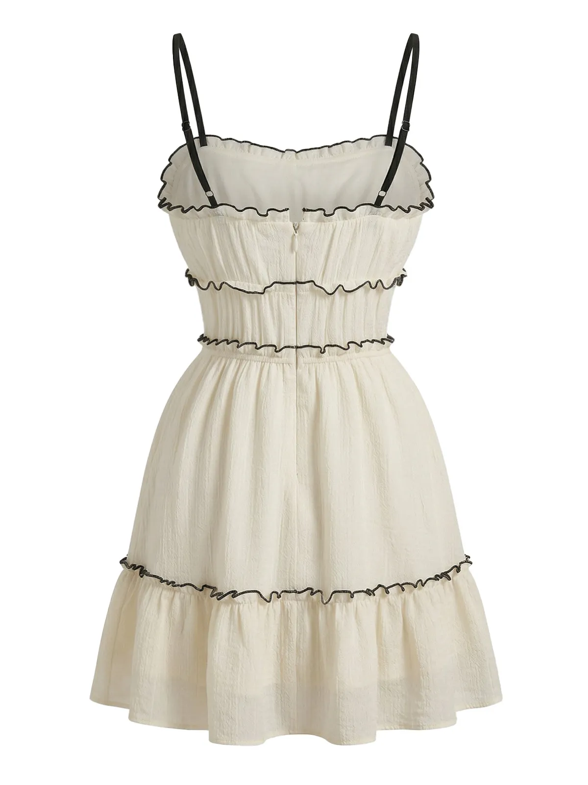 White 1960s Textured Ruffled Spaghetti Strap Mini Dress sold by Retro Stage product image thumbnail 3