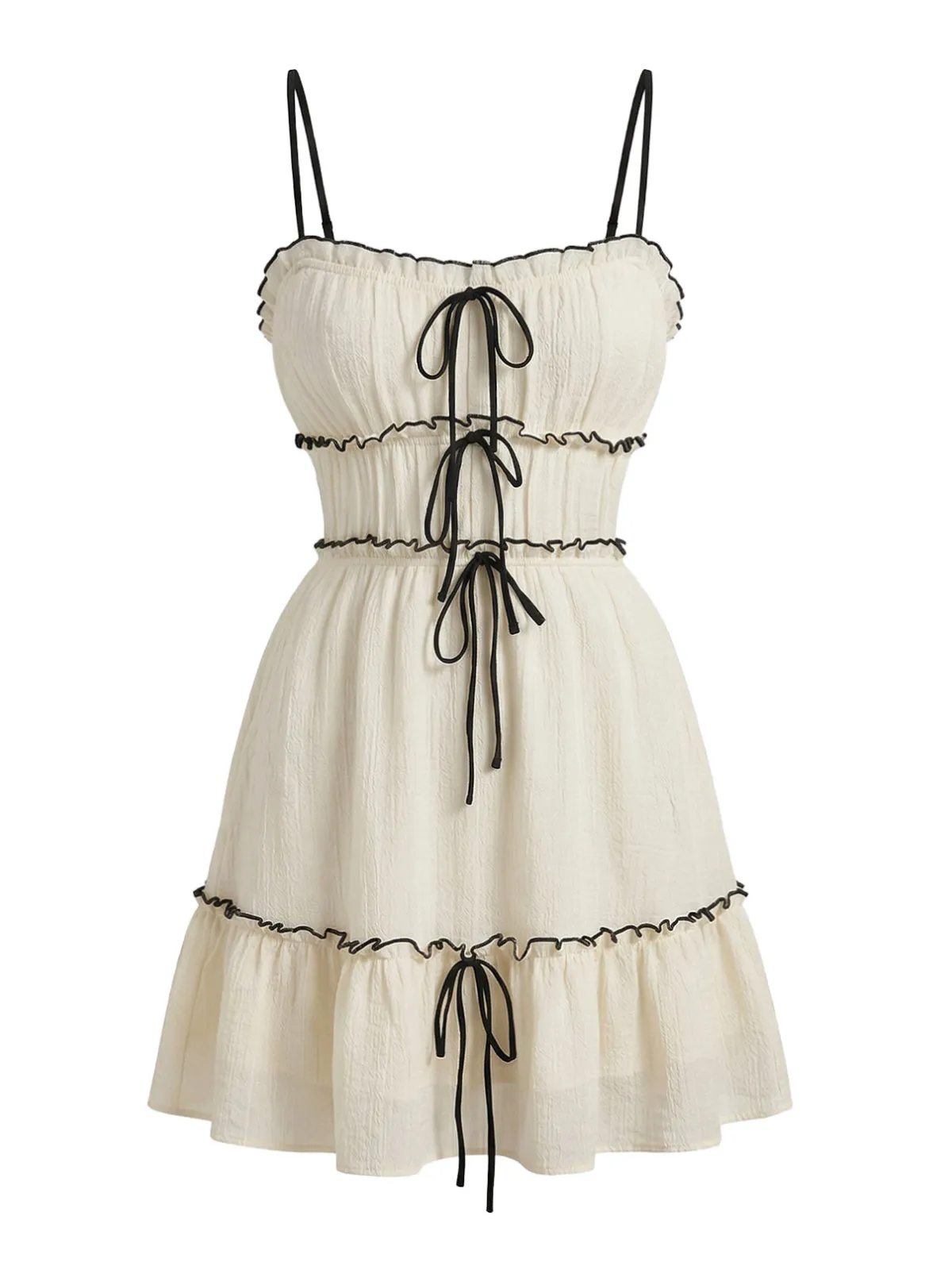 White 1960s Textured Ruffled Spaghetti Strap Mini Dress sold by Retro Stage product image thumbnail 2