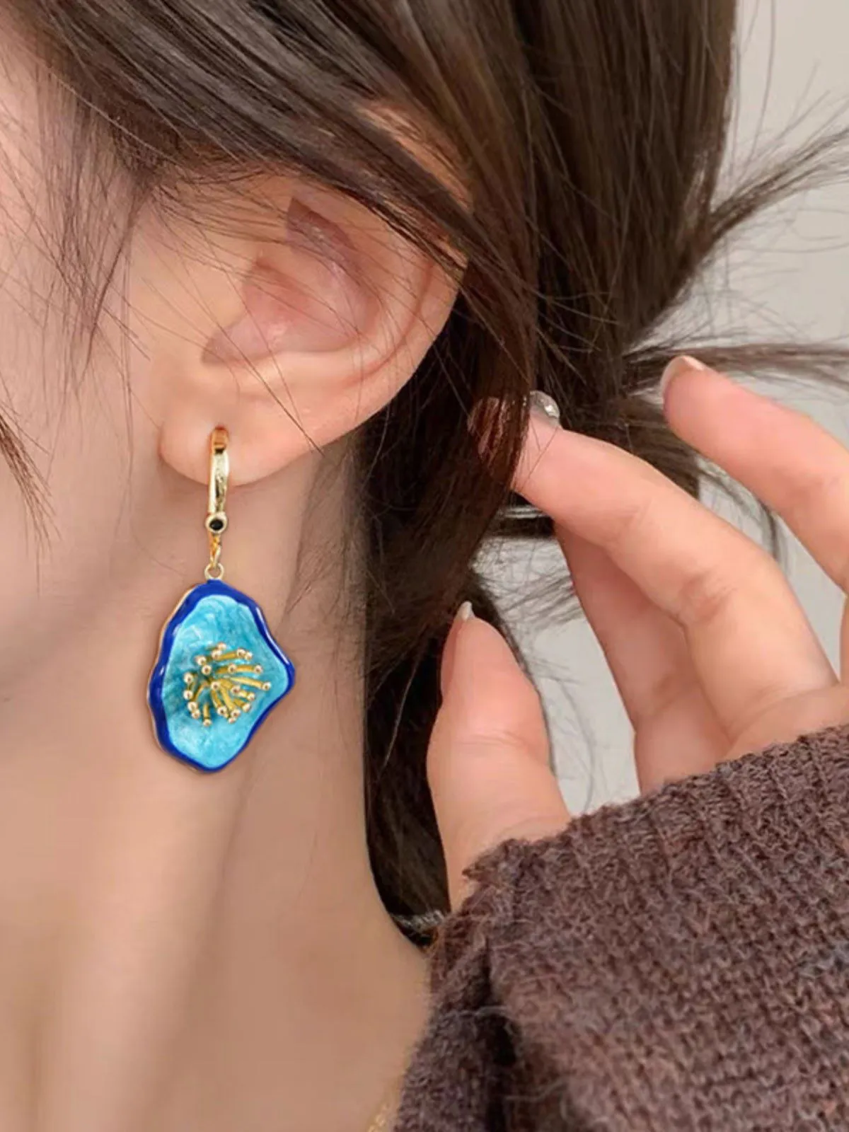 Vintage Blue Flower Pendant Earrings sold by Retro Stage