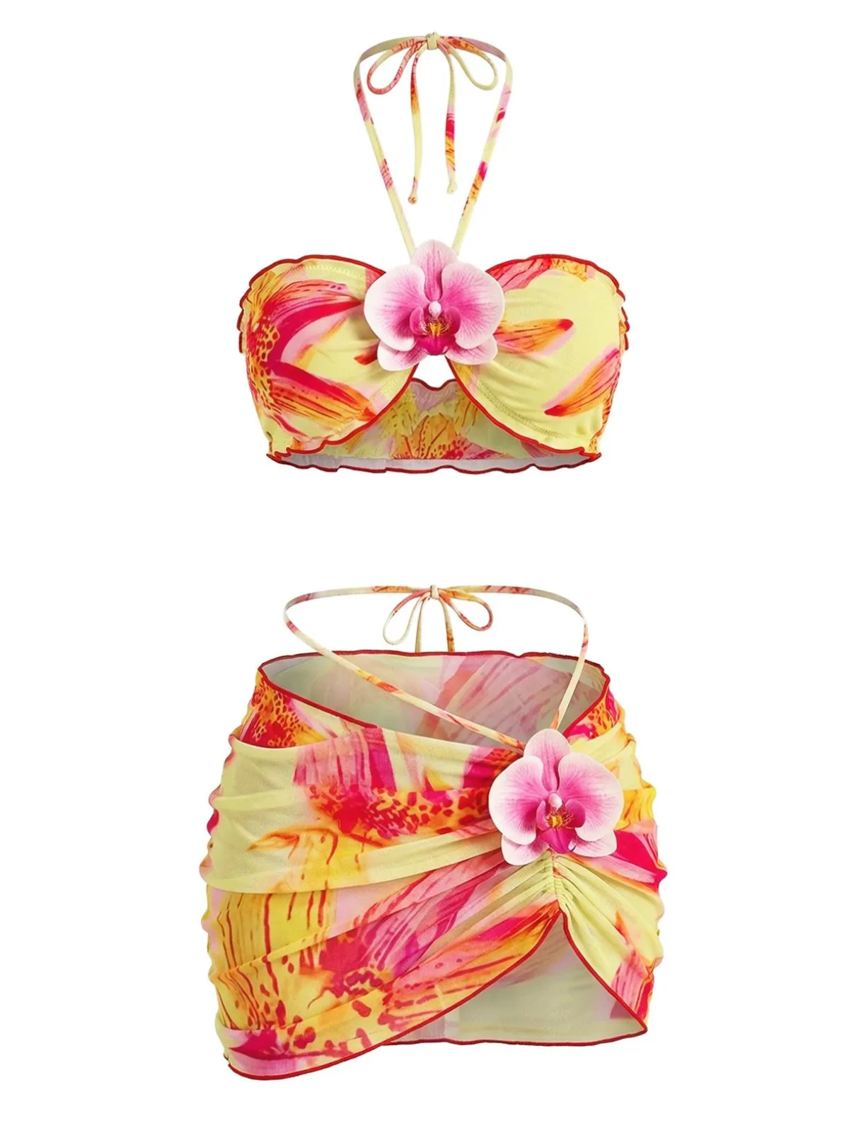 2PCS 1960s Floral Print Halter Bikini Set & Bodycon Cover-Up sold by Retro Stage product image thumbnail 3