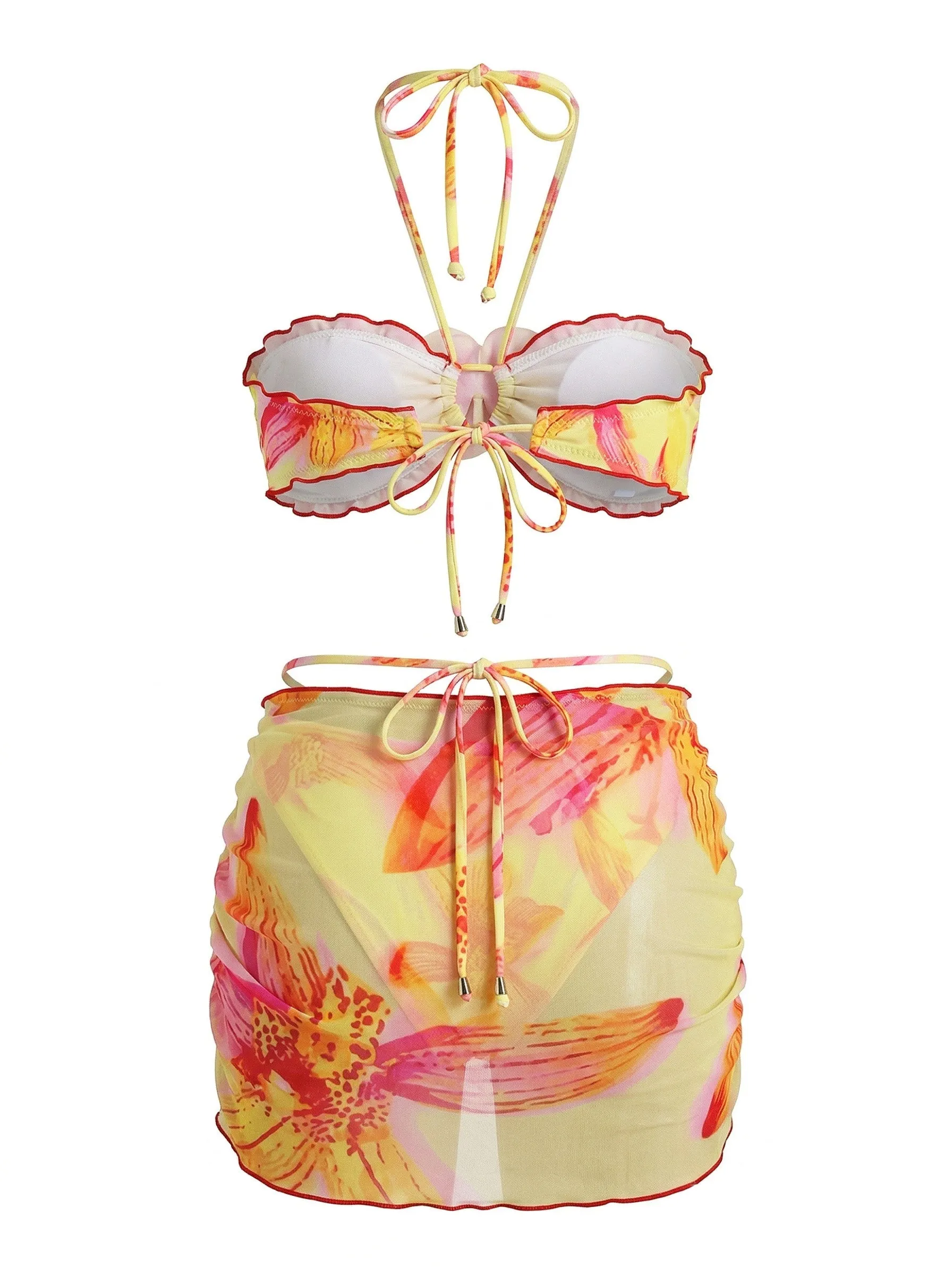 2PCS 1960s Floral Print Halter Bikini Set & Bodycon Cover-Up sold by Retro Stage product image thumbnail 4