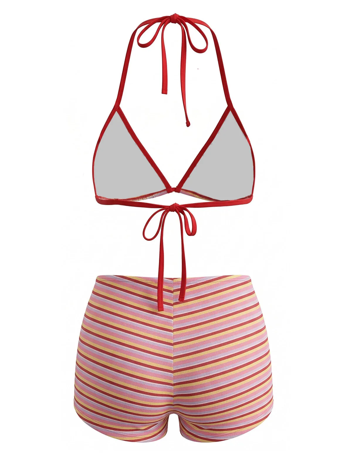 Red 1940s Striped Halter Ribbed Triangle Bikini Set sold by Retro Stage product image thumbnail 3