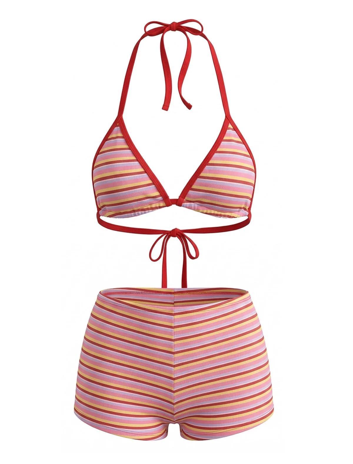 Red 1940s Striped Halter Ribbed Triangle Bikini Set sold by Retro Stage product image thumbnail 2