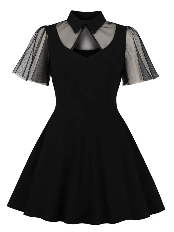 Black 1950s Lace Plus Size Solid Dress made by Retro Stage