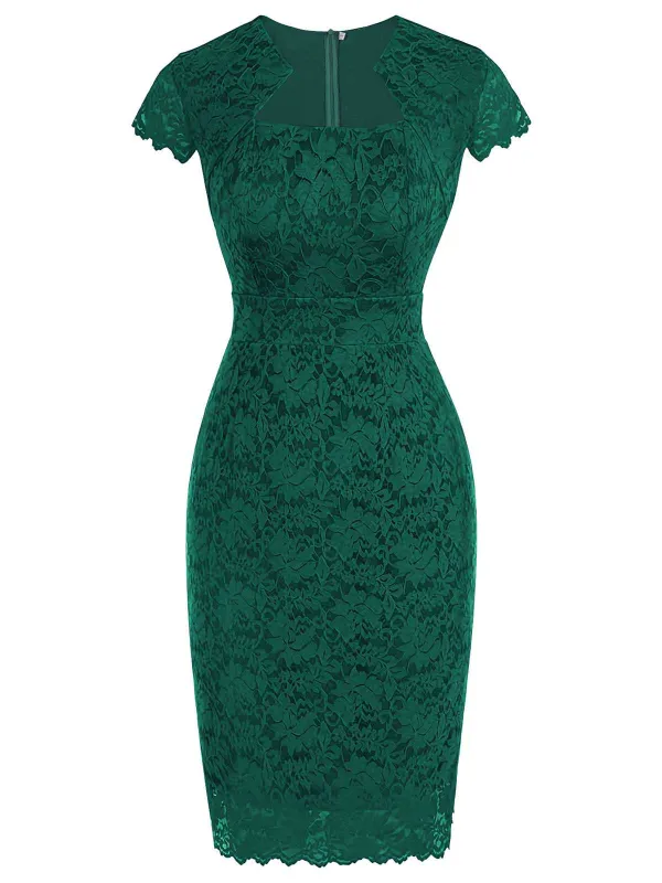 Green 1960s Floral Solid Bodycon Dress made by Retro Stage