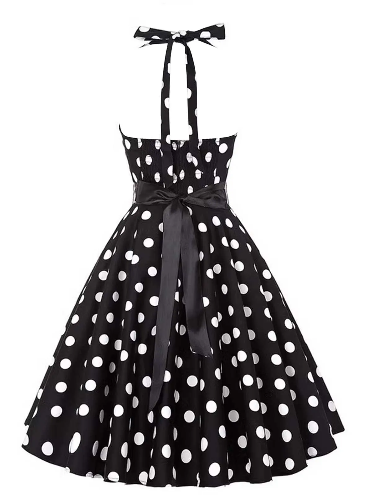 Pink 1950s Halter Contrast Polka Dots Belted Dress sold by Retro Stage product image thumbnail 4