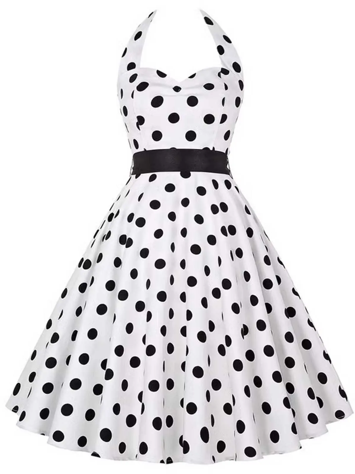 Pink 1950s Halter Contrast Polka Dots Belted Dress sold by Retro Stage product image thumbnail 5