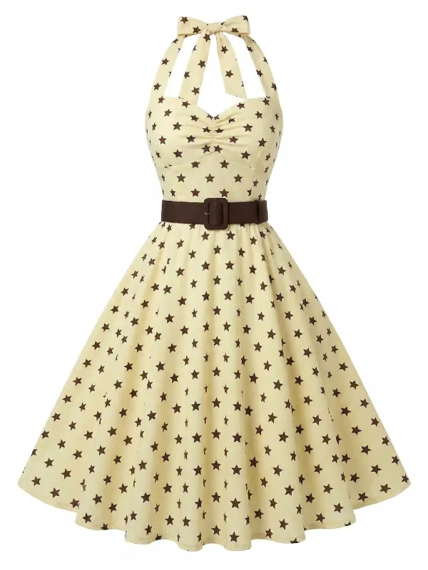 [Pre-Sale] Yellow 1950s Star Halter Belted Swing Dress made by Retro Stage