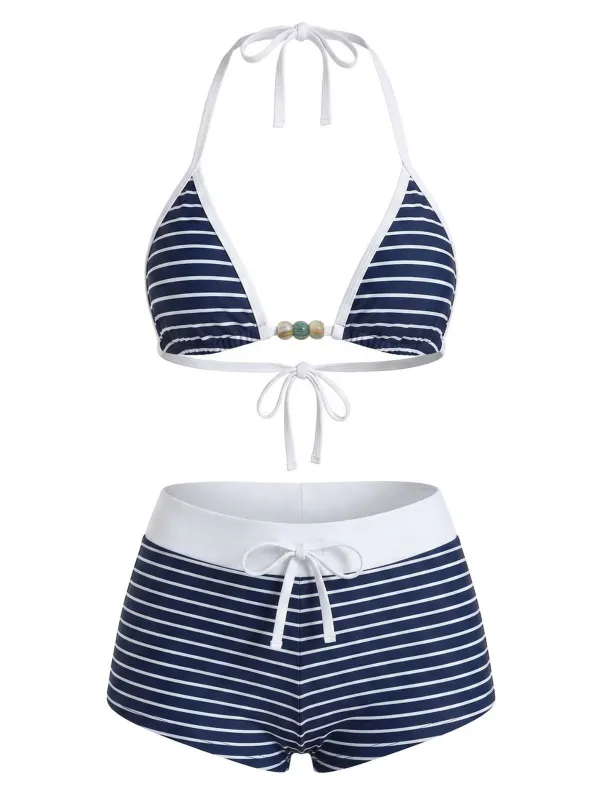 [Pre-Sale] Blue 1940s Stripe Halter Nautical Bikini Set made by Retro Stage