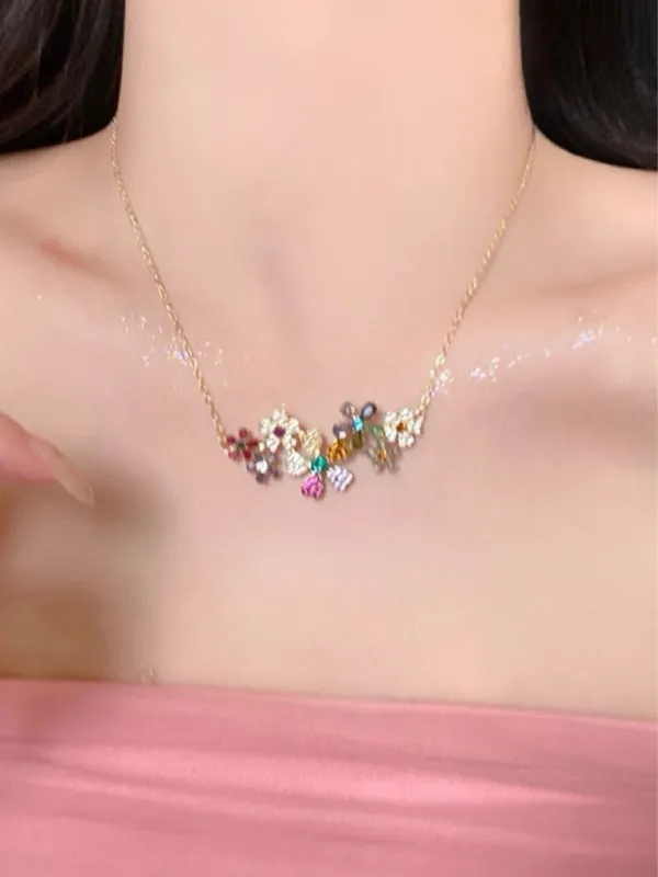 Gold Multicolor Floral Charm Necklace made by Retro Stage