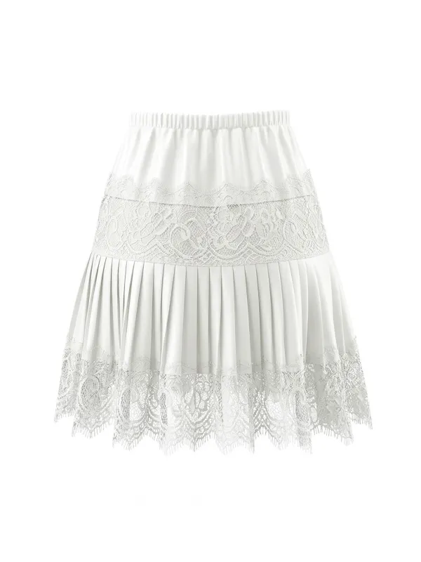 White 1960s Solid Lace Pleated Skirt made by Retro Stage