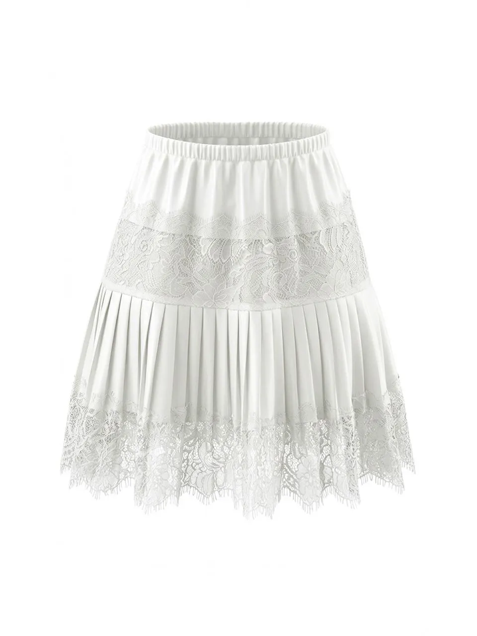 White 1960s Solid Lace Pleated Skirt sold by Retro Stage product image thumbnail 2