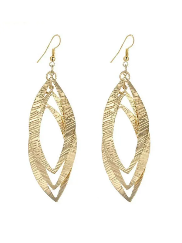 Metallic Textured Multi-Layer Leaf Dangle Earrings made by Retro Stage