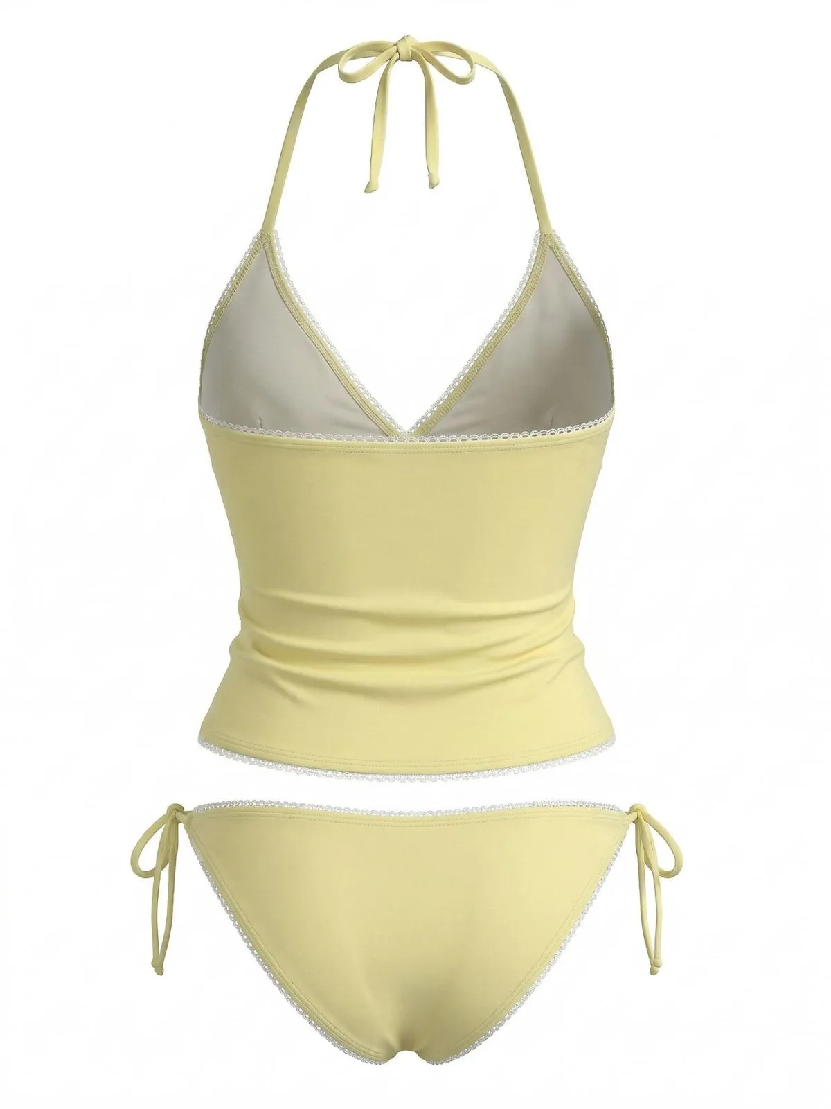 Yellow 1970s Floral Halter Lace-Up Swimsuit sold by Retro Stage product image thumbnail 3