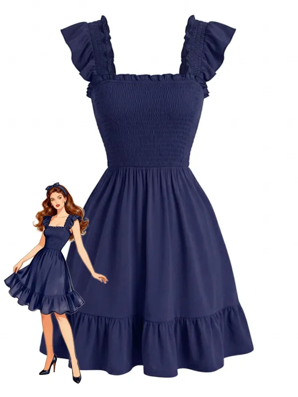1950s Square Neck Ruffled Sleeve Smocked Dress made by Retro Stage