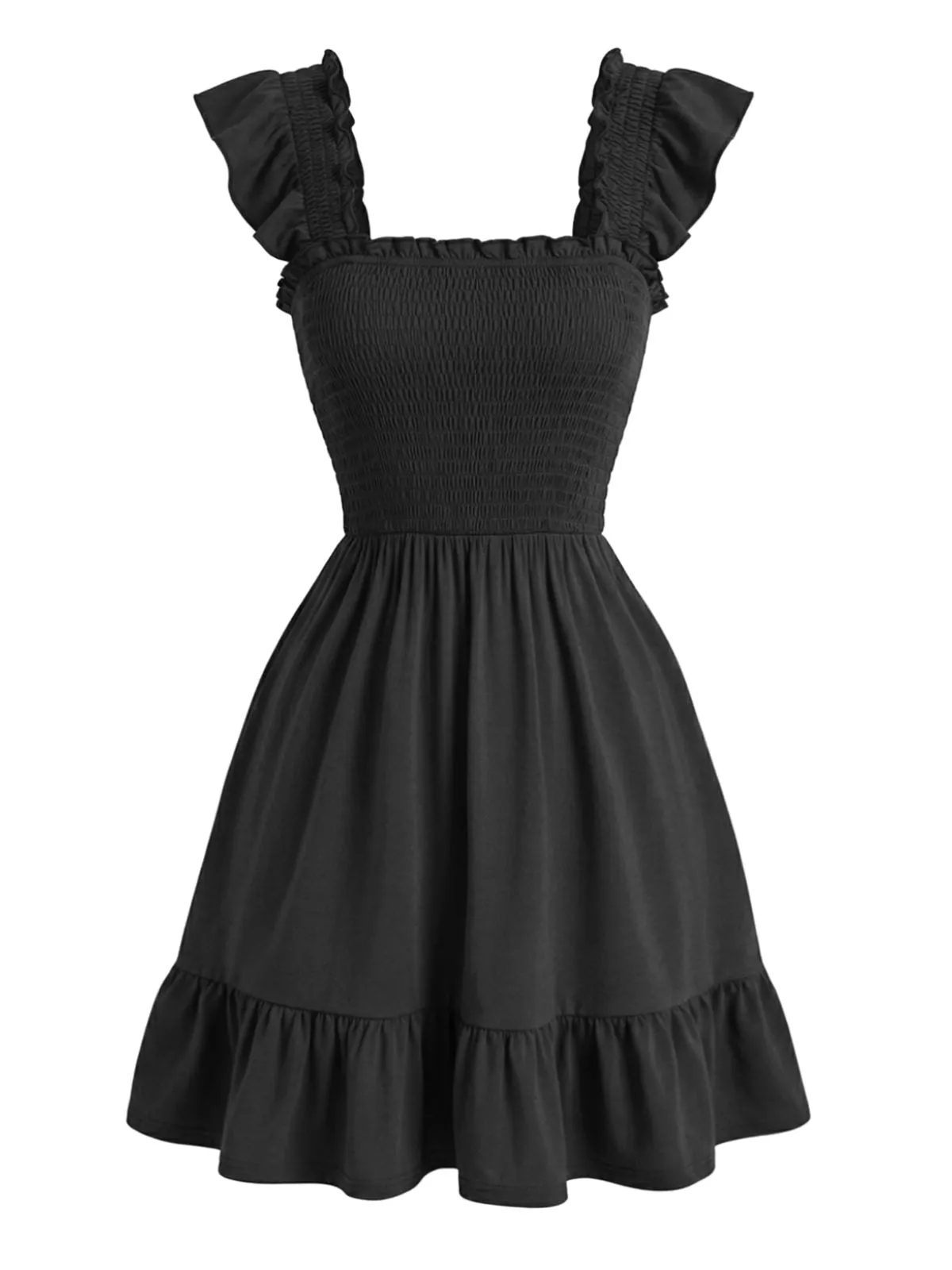 1950s Square Neck Ruffled Sleeve Smocked Dress sold by Retro Stage product image thumbnail 4