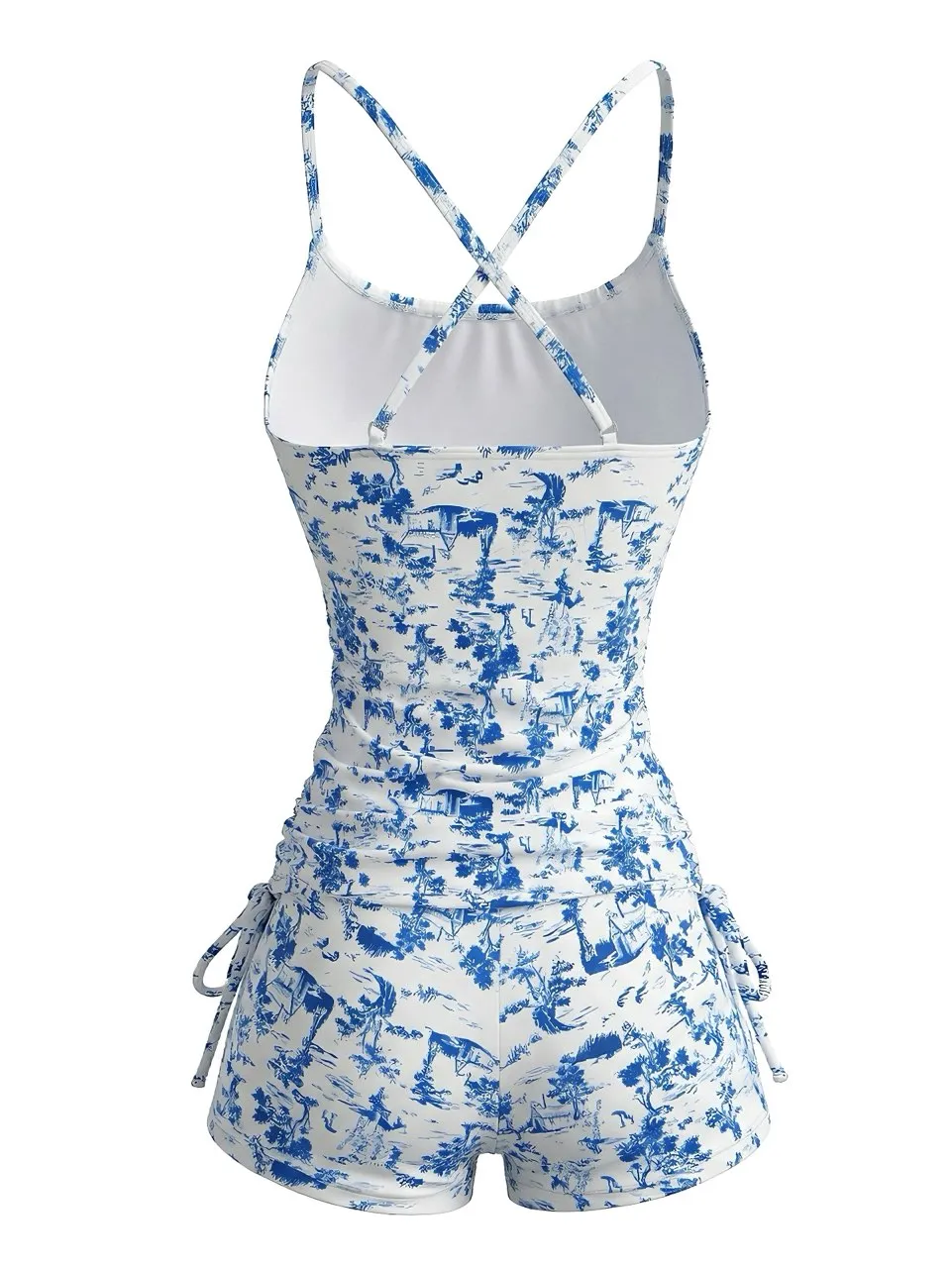 2PCS Blue 1950s Floral Pleated Tankini & High-Waist Shorts sold by Retro Stage product image thumbnail 5