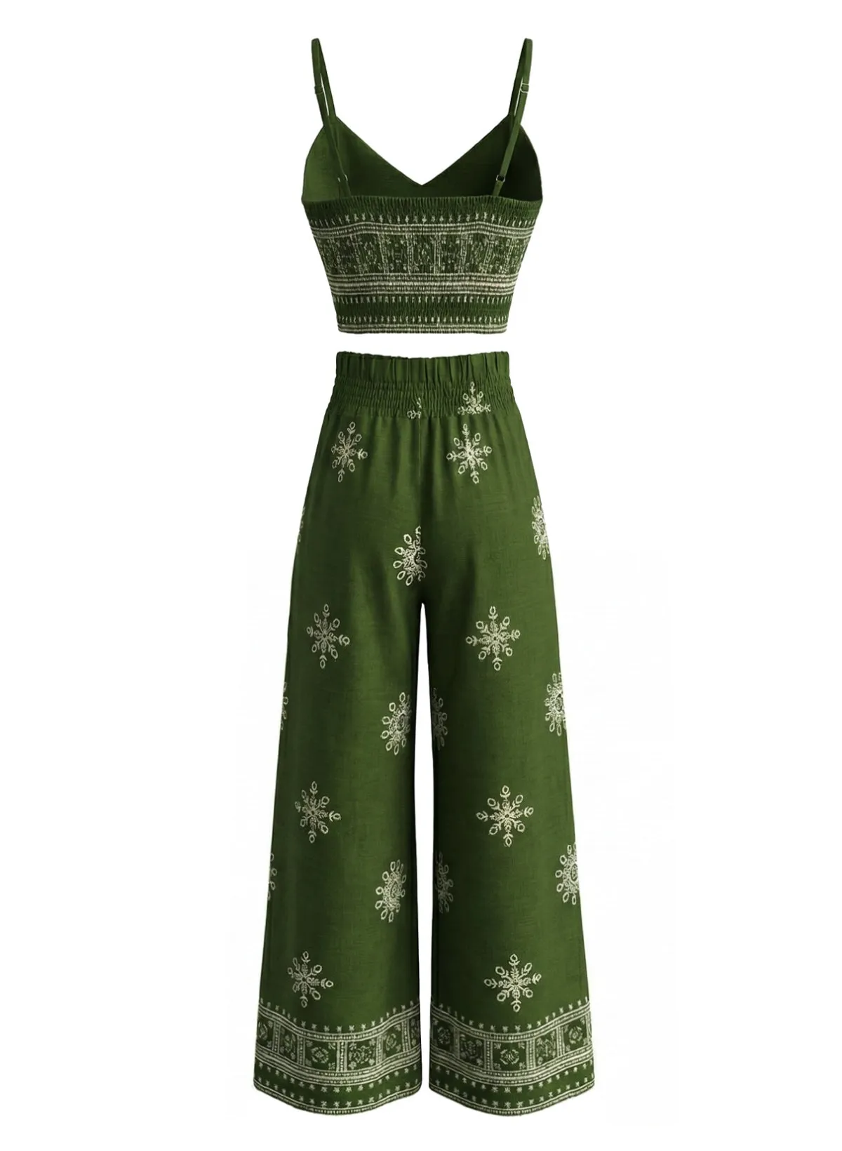 2PCS Green 1970s Floral Print Spaghetti Strap Top & Pants sold by Retro Stage product image thumbnail 5