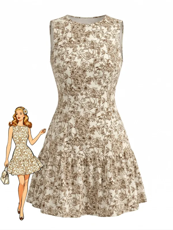 1950s Ditsy Floral Sleeveless Round Neck A-Line Dress made by Retro Stage