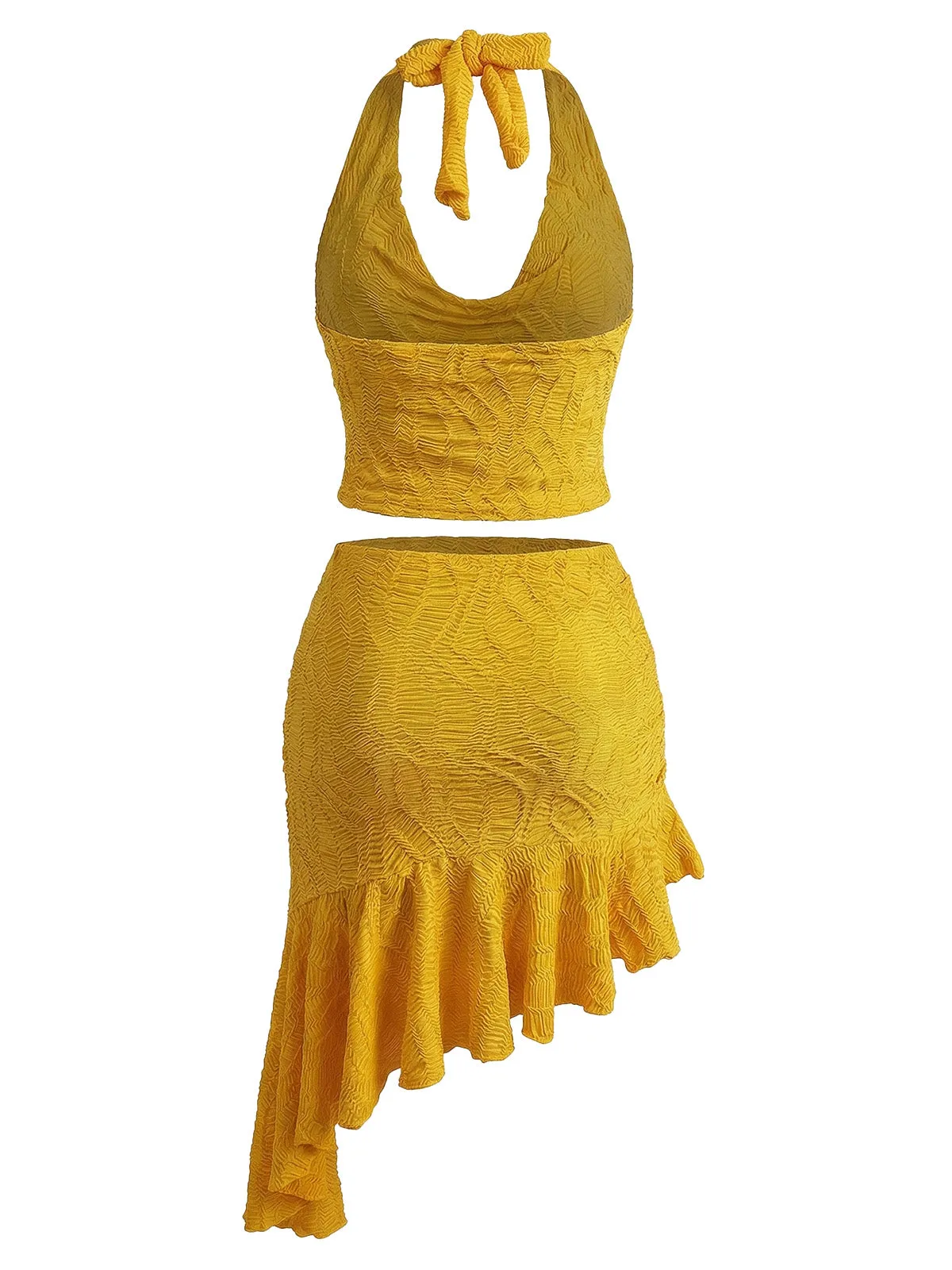2PCS Yellow 1960s Halter Cowl Neck Textured Tankini Set sold by Retro Stage product image thumbnail 3