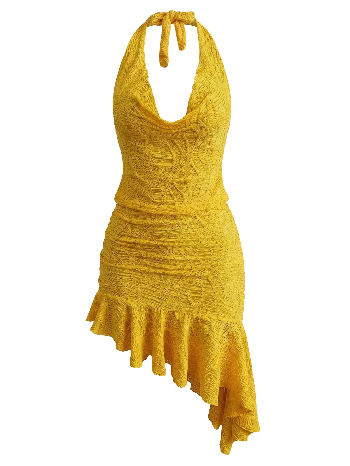 2PCS Yellow 1960s Halter Cowl Neck Textured Tankini Set sold by Retro Stage product image thumbnail 2