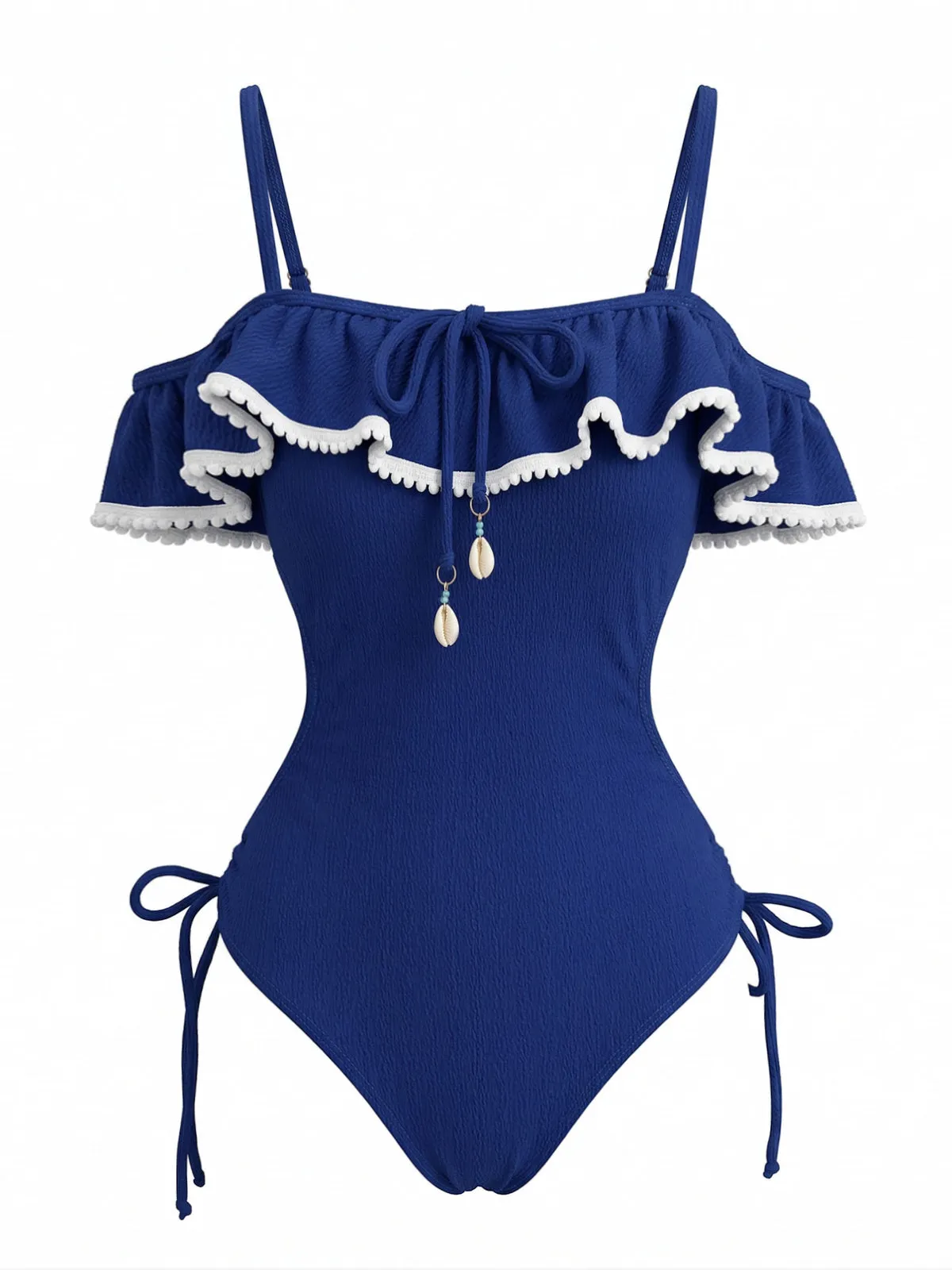 Blue 1940s Seashell Pendant Ruffle One-Piece Swimsuit sold by Retro Stage product image thumbnail 2